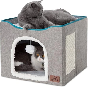 Cat Beds for Indoor Cats - Large Cat Cave for Pet Cat House with Fluffy Ball Han - Picture 1 of 12