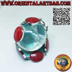 Bracciale in argento 925 ‰ con 6 madrepore rosse (corallo) ovali grandi - Imagen 1 de 6