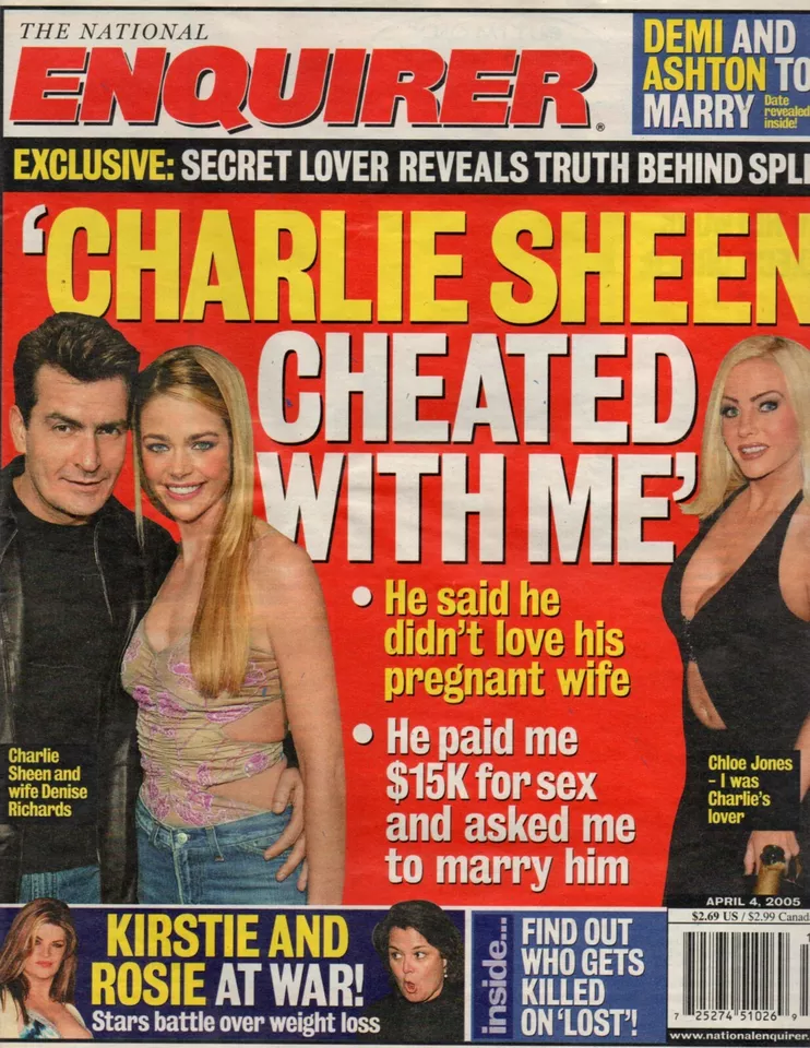 National Enquirer April 4 2005 Charlie Sheen Ashton Kutcher Kirstie Alley - Image 1 of 1
