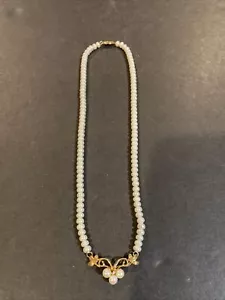 STUNNING 14K YELLOW GOLD PEARL & DIAMOND STATEMENT NECKLACE - Picture 1 of 10