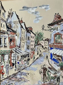 Pintura Gouache Francesa De Colección Sobre Satén Firmada P Renard Paris Monte Mart Años 50’s - Imagen 1 de 7