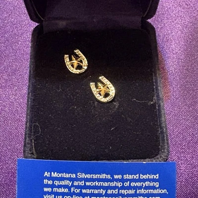 Montana Silversmiths Horseshoe & Star Earrings Fashion Stud Gold Tone - Image 1 of 4