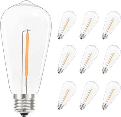10 Pack ST40 LED Light Bulbs, 0.6 Watt Clear Plastic Light Bulbs, C9/E17 Interme - Image 1 of 4