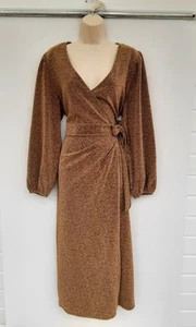 WRAPOVER DRESS,METAILLIC GOLD,60S,70S,80S VINTAGE LOOK,PARTY/EVENING,SIZE 16 - Picture 1 of 10