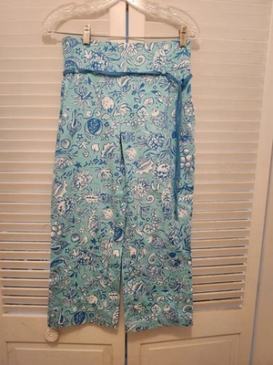 EUC KEY WEST синий бирюзовый белый ракушки тропический вечеринки укороченные брюки размер 2 - Изображение 1 из 4