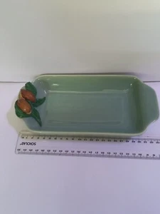 SERVING DISH VINTAGE CERAMIC AUSTRALIAN PECAN NUTS GREEN LEAVES SNACKS 11X23X3cm - Picture 1 of 6