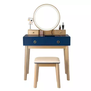 Vanity Makeup Dressing Table Touch Screen Design 3 Lighting Modes Gift Navy Blue - Picture 1 of 6