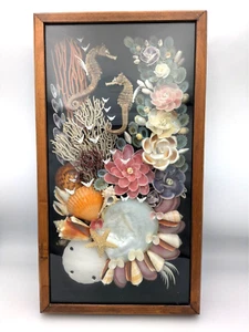 Julio Guadalupe Meza Seashells Shell Art Wood & Glass Frame Signed 2015 18x10x2 - Picture 1 of 4