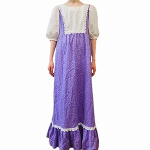 70s Vintage Womens Prairie Dress Cottage Costume Country Colonial Lace Sz Medium - Picture 1 of 3