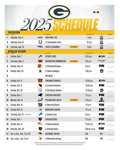 GREEN BAY PACKERS 2025 NFL Football Schedule Glossy Fridge Magnet 8" x 10" - Picture 1 of 1
