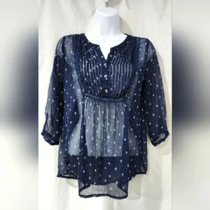 Top donna Abercrombie & Fitch floreale AOP taglia XS blu navy trasparente boho contadino - Foto 1 di 7