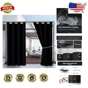 Versatile 52" x 108" Black Grommet Top Curtains, 2 Panels – Thermal & Waterproof - Picture 1 of 12