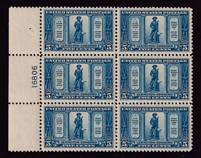 1924 Lexington Concord 5c Sc 619 MNH XF Jumbo with nice OG plate block of 6 (9D - Image 1 of 2
