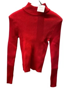 Suéter Forever 21 Rojo Acanalado Cuello Alto Manga Larga Tejido Ligero L - Imagen 1 de 8