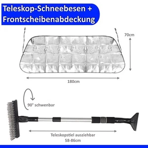 Auto Eiskratzer mit Schneebesen Teleskop + Frontscheibenabdeckung Eisschaber Set - Bild 1 von 5