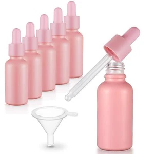 1oz Pink Coated Glass Dropper Bottles 30ml With Glass Eye Droppers Pack Of 6 - Picture 1 of 6