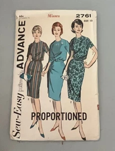 Vintage Sew Easy Pattern By Advance #2761 Misses Größe 12 Kleid - Bild 1 von 3