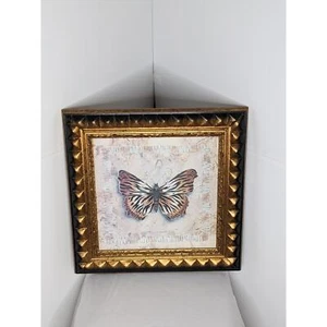 Richard A Henson EUC Tiger butterfly Wood Framed Print 16x16 Black Gold Cream - Picture 1 of 14