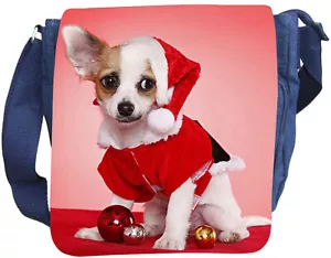 CHIHUAHUA SCHULTERTASCHE Tasche Umhängetasche JEANS Baumwolle Weihnachten CHI 06 - Bild 1 von 4