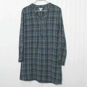 Garnet Hill VNeck Plaid Long Sleeve Cotton Shift Dress 12 - Picture 1 of 9