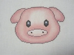 Needlepoint Canvas "Pig Emoji"  Ornament POIA Designs Hand Painted - Picture 1 of 2
