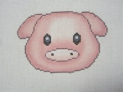 Needlepoint Canvas "Pig Emoji"  Ornament POIA Designs Hand Painted - Image 1 of 2