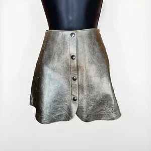 Vintage 60er 70er Gold Leder Rock Bionic Button Down Glam Szene Rave Goth Mod - Bild 1 von 10
