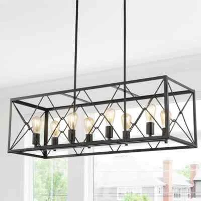 JONATHAN Y Galax 39" 8-Light Oil Rubbed Bronze Adjustable Farmhouse LED Pendant - Image 1 of 4