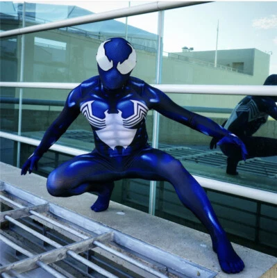2021 Venom Spiderman Jumpsuit 3D Bodysuit Cosplay Costume Halloween w/ Faceshell - Image 1 of 4