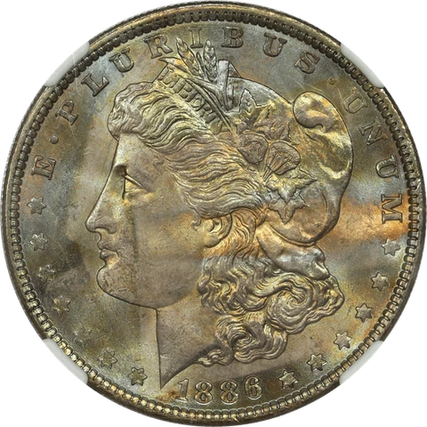 1886 Morgan Silver Dollar S$1, NGC MS 65  - Beautiful Color Toning Cover
