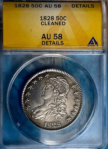 1828 Capped Bust Half Dollar Square Base 2, Small 8's Large Letters AU58 But MS? Cover