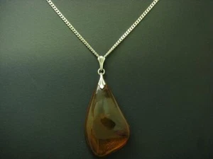 925 Collana IN Argento Sterling & 835 Ciondolo Con Ambra Ricoperto/15,4g/71,0cm - Foto 1 di 5