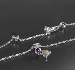 GUCCI Logo Heart Amethyst Necklace 41cm Sterling Silver AUTHENTIC with Box 4339A - Picture 1 of 4