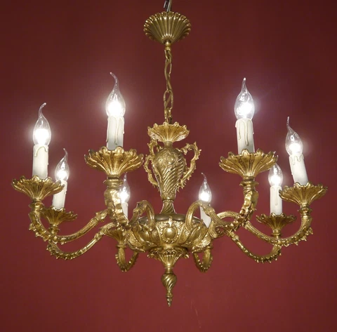FINE BRASS 8 LIGHT SPANISH CHANDELIER VINTAGE LIVING ROOM ASIATIC ORNAMENTS Ø26" Cover