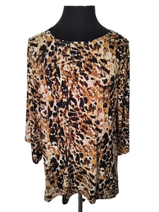 Bretagne schwarzer Pullover Oberteil Damen Größe 1X silber Pailletten Stretch Animal Print - Bild 1 von 13