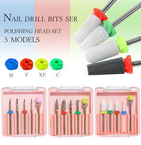 5 Pcs Nail Drill Bits Electric Nail File Manicure Pedicure Tool Set & Pink Case