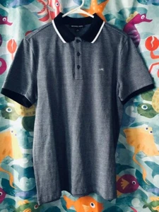 NWT Mens MICHAEL KORS Black Cotton Mesh Tipped Collar Short Sleeve Polo Shirt S - Picture 1 of 6