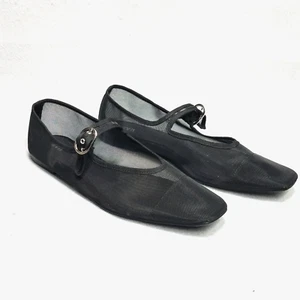 Zara Mesh Ballet Mary Jane Flats Women Size 8 EU 39 Black Breathable - Picture 1 of 13