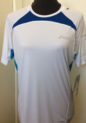 Asics Mens Running Shirt White Blue Reflective Fitness Gym Medium & Small  (A4) - Image 1 of 4