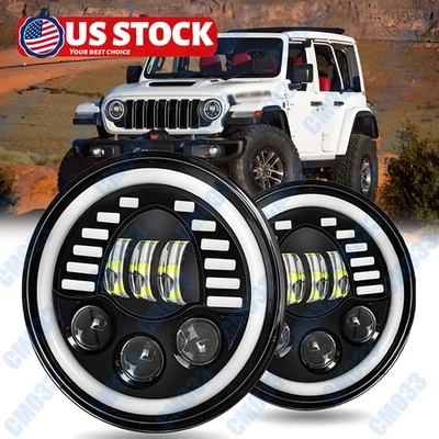 For Jeep Wrangler JK LJ TJ Pair 7" Round Led Headlights Hi-Lo Sealed Beam Newest — 第 1/4 张图片