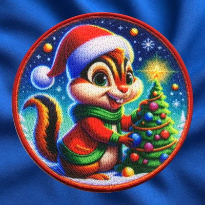 Christmas Chipmunk Patch Iron-on Applique Clothing, Wild Animals, Santa Hat Snow - Image 1 of 4