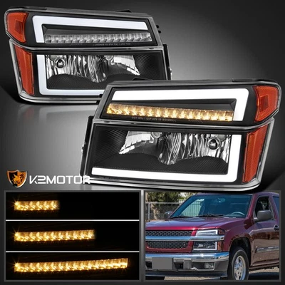 Fits 2004-2012 Chevy Colorado Canyon Black LED Tube Headlights+Bumper Lights 4PC - Image 1 of 4