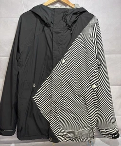 Volcom Hooded Jacket Mens Size Medium Y2K Full Zipper Black Zebra Stripe Vintage - Picture 1 of 10