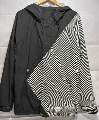 Vintage Volcom Hooded Jacket Mens Size Medium Y2K Full Zipper Black Zebra Stripe - Image 1 of 4