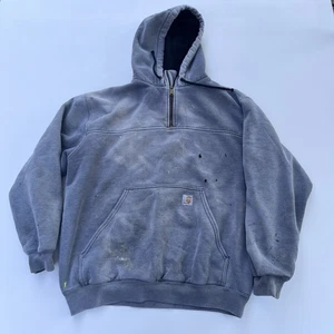 Vintage Carhartt Paint Splatter Faded Black Pullover 1/4 Zip Hoodie J188 Sz L - Bild 1 von 10
