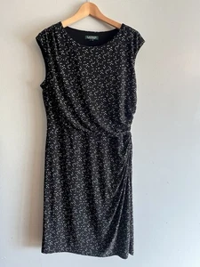 Vestido LAUREN Ralph Lauren Negro Blanco Estampado de Pájaros Calado Lateral Cortina Talla 16 - Imagen 1 de 4