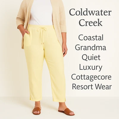 Pantalones de lino Coldwater Creek para mujer talla grande 3X cordón calce relajado amarillo Foto 1 de 4