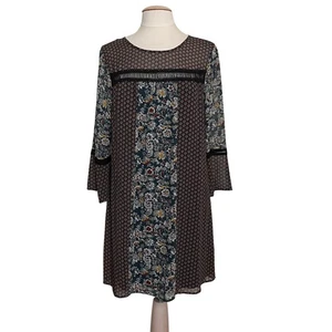 Signature Studio Womens Dress M Bell Sleeve Floral Mixed Print Hippie Boho Sheer - Picture 1 of 10