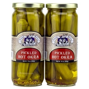Fresh All Natural Hot Pickled Okra from Amish Country Pack of Two 16 oz Jars - Picture 1 of 6