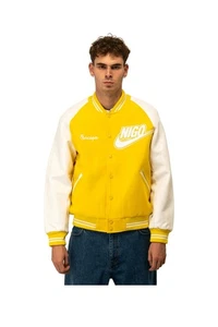 $616 NUOVA NIKE UOMO XL Nigo Varsity Giacca Calcio Giallo Bianco Big Swoosh - Foto 1 di 18
